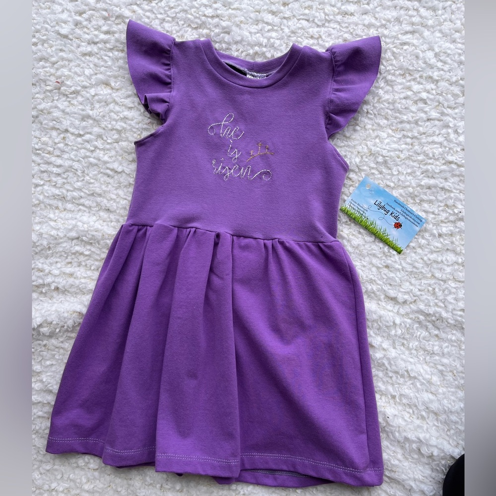 Handmade Purple Easter Dress. NWT with embroidery and  Ruffle Sleeves
